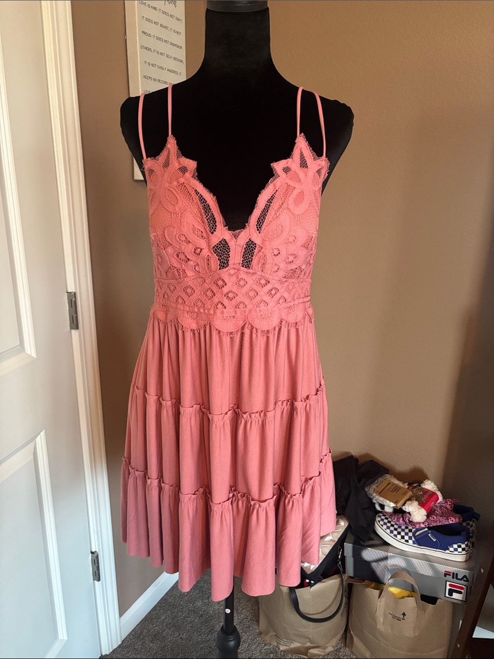 Dusty Rose Lace Tiered Sundress